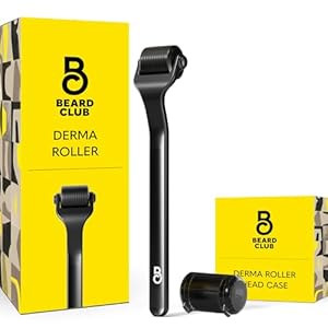 The Beard Club Premium Derma Roller for Face, Body and Scalp – Microneedling Roller for Men and Women with 540 Titanium Microneedles – for Hair & Beard – Weighted Metal Handle – Magnetic Storage Case
