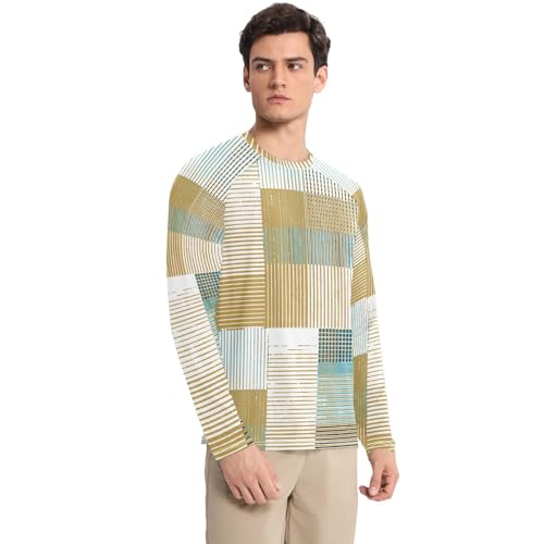 Geo Lines Stripes Men's UPF 50+ Loose Crew Neck Elasticity Mens Sun Shirts UV Protection Long Sleeve Water Fishing3
