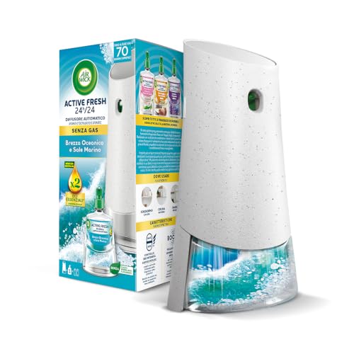 Airwick Active Fresh Deodorante per Ambienti, Confezione con 1 Diffusore Automatico senza gas, 1 Ricarica alla Fragranza Brezza Marina e Magnolia 228ml, 2 Pile AA, Neutralizza Odori 24/7