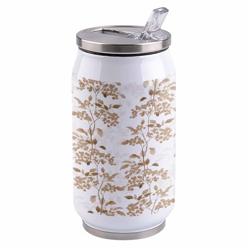 コーラカップ 和風 茶色 花 植物 ホワイトバック タンブラー ストローカップ 蓋付き ステンレス 魔法瓶 水筒 ボトル 車用 自宅用 携帯便利 直飲み 真空 保冷 保温 漏れ防止 通勤 贈り物 300ml