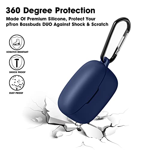 Image of Sounce Earphone Case Cover Compatible with Bassbuds Duo, Soft Silicone Skin Case Cover Shock-Absorbing Protective Case with Keychain [Front LED Visible] [Blue]-(Case Cover Only)