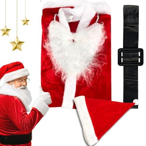 Fantasia de Papai Noel Adulto Completa Kit 5 Peças Roupa de Natal Luxo com Gorro+Barba+Cinto
