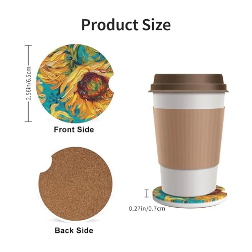 2pcs posavasos absorbentes para carro diseño girasol miniatura 3