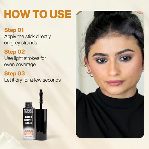 Image of Nourish Mantra Grey Cover Stick | Hair Color Stick for Instant Hair Color Touch Up | Infused with Almond Oil & Vitamin E | Black Color | Smudge-Proof & Long-Lasting | Ideal for All Hair Types | For Men & Women | 6 ml