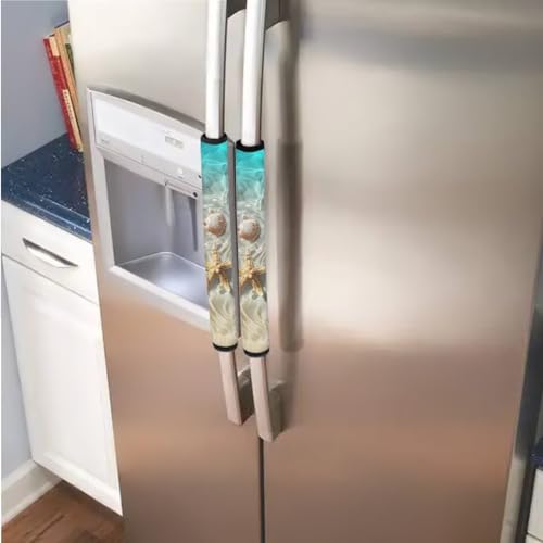 Image of 6 PCS Fridge Door Handle Covers Washable Kitchen Appliances Handles Protector for Oven Stove Anti-Slip Indoor Home Refrigerator Decorations, Starfish Sea Shell Beach Ocean