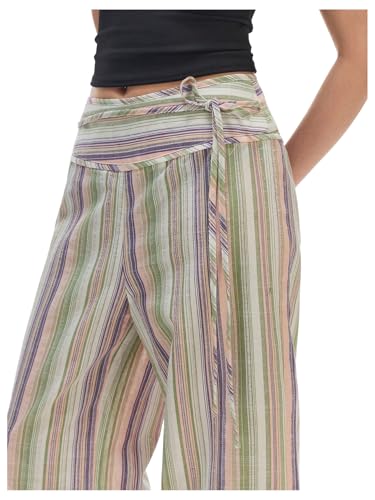 SOLY HUX Women's Striped Pants Baggy Wide Leg Pants Tie Front Casual Long Trousers3