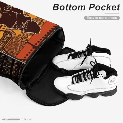 Drawstring Gym Backpack with Shoe Compartment And Wet Pocket, 28L Lightweight Waterproof African Map Ethnic Sports Backpack for Workout Swim Beach Travel String Bag for Men Women4