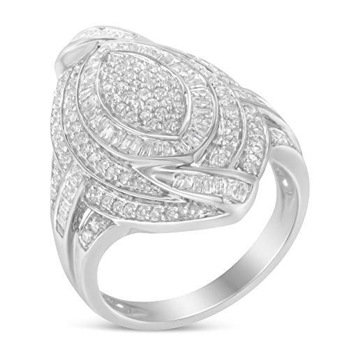 Original Classics .925 Sterling Silver & 1-1/8 Cttw Diamond Marquise Shaped Cluster Triple Halo Knot Cocktail Fashion Ring (I-J Color, I2-I3 Clarity) - Size 6-3/4