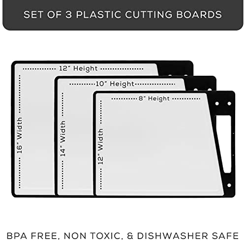 Joyjolt Plastic Cutting Board Set. White And Black Cutting Boards For Kitchen Dishwasher Safe With Handle. Non Slip Large And Small Chopping Board Set; Meat Cutting Board With Juice Groove. #TOP1