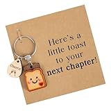 TERNCOEW Llavero de madera con diseño de tostadas de dibujos animados, nuevos comienzos, despedida de casa, regalo inspirador, llavero de dibujos animados