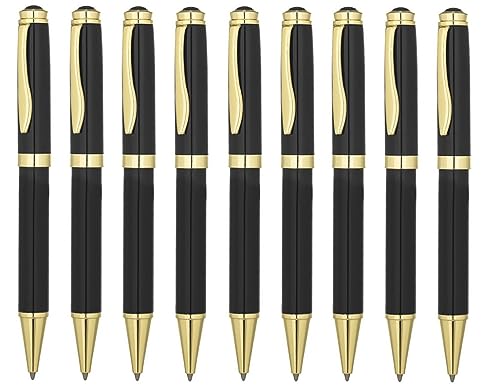 Conrad Piano Gloss Black and Gold Retractable Ball Pen Black Ink 10 Pack