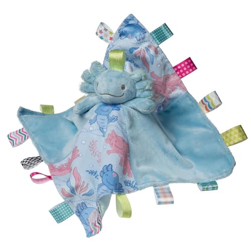 Image of Taggies Stuffed Animal Lovey Security Blanket with Sensory Tags, 13 x 13-Inches, Fizzy Aqua Axolotl