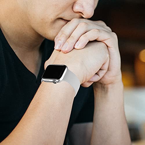 Bandiction Compatible with Apple Watch Series 3 38mm Series 5 40mm iWatch Bands 42mm 44mm, Soft Silicone Sport Replacement Strap Compatible for iWatch Series 6 SE 5 4 3 2 1, Light Grey, 42/44mm by Bandiction - Image 3