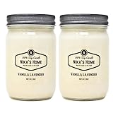 Nika's Home Vanilla Lavender 12oz Mason Jar Soy Candles - 2 Pack - Hand Poured Handmade, Long Burning 50-60 Hours Highly Scented All Natural, Clean Burning Large Candle Gift Home Décor