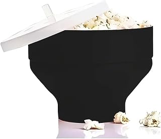 Microwave Popcorn Popper Bowl – Collapsible Silicone with Lid for Oil-Free Popping – BPA-Free, Dishwasher Safe, Black – Reusable Popcorn Maker for Healthy Snacks & Family Movie Nights (Black)