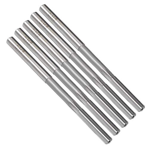 uxcell Chucking Reamer 5mm, D4 HSS Lathe Machine Reamer 6 Straight Flutes, Round Shank Milling Cutting Tool, for Metal Non-Ferrous Metal Copper, 5pcs