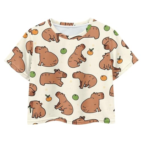 Image of Girls Fashion Crewneck Tee Shirts Casual Short Sleeve Crop Top Summer Outfits 5-14 Years Old
