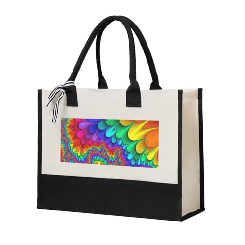 ZTPOWQA Bolsa de lona con estampado de colores brillantes para mujer, gran capacidad, para playa, viajes, oficina, compras