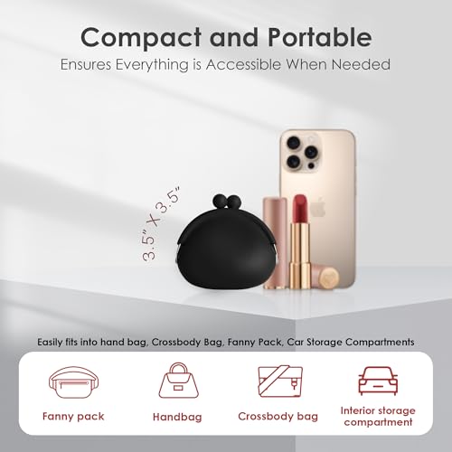 Image of Coin Purse for Women - Silicone Small Coin Pouch with Kiss Lock for Coins, Keys, Lipstick, and Earphones - Mini Cute Change Purse, Coin Purse & Pouch for Daily Life, Cars, Travel, Party