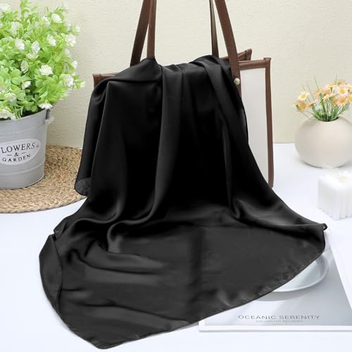 Silk Scarf for Women Satin Neck Scarves Square Satin Scarf Wrap Solid Hair Bandanas Scarfs Lightweight Headband 2 Pack 6