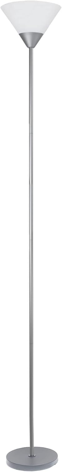 Sleek Silver Torchiere 17" Floor Lamp with White Cone Shade