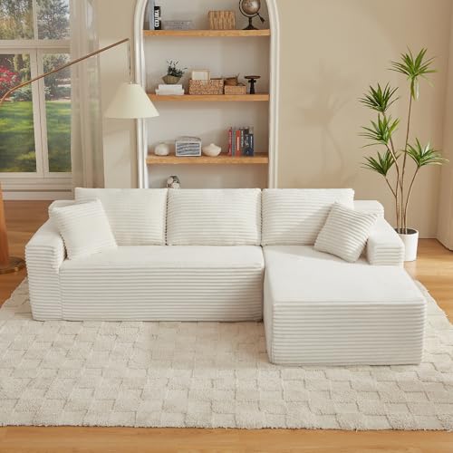 Yihomfy Canapé d'angle modulable, canapé en L 3 Places avec Coussins, canapé modulaire,canapé compressé pour Salon, canapé Nuage avec méridienne,Blanc
