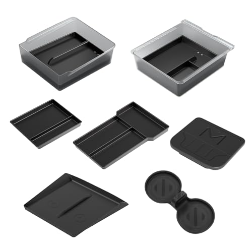 SUMK 2025 Upgrade Center Console Organizer Tray for Tesla Model 3 Highland Accessories [Double Layer Space, Durable Material, Easy to Clean] Hidden Storage Case for Tesla Model 3 2025 2024-7pcs