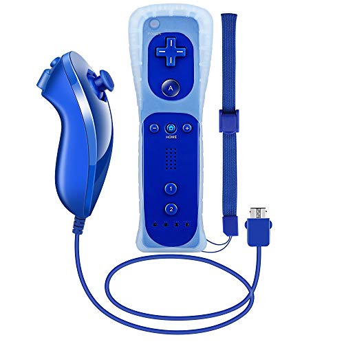 Controller für Wii, Hokyzam Gesture Controller and Nunchuck Joystick with Silicone Case Compatiable for Wii/Wii U Console—Dunkelblau Cover