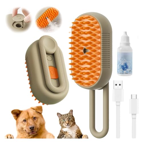 4 in 1 Cat Steam Brush for Shedding, 2025 New Cat Brushes for Indoor Cats, Pet Steam Brush for Cats Dogs, Massage, Cleaning, Shedding & Combing, for Long and Short Hair Pet (Brown)