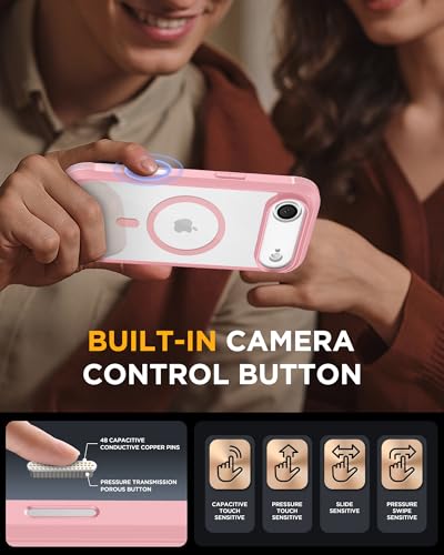 Image of Miracase Magnetic for iPhone Air Case 6.5 inch [Compatible with MagSafe] Full-Body Phone Case with Built-in Glass Screen Protector & Camera Control,Drop Proof iPhone 17 Air Case Cover, Pink