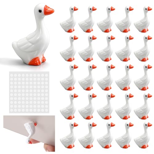 Thinp 25 Pcs Mini Goose Figurines, Tiny Resin Gooses Cute