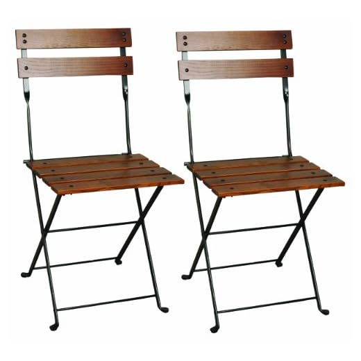 Mobel Designhaus French Café Bistro Folding Side Chair, Jet Black Frame, European Chestnut Wood Slats with Walnut Stain (Pack of 2)