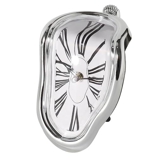 Generic Salvador Dali Melting Clock, Roman Numeral Dial, 7 inch x 4.5 inch, Sliver Color, Silent Movement, Sturdy Materials, Funny Creative Gift