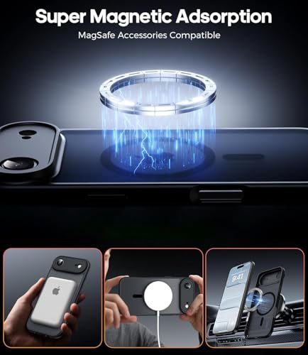 Image of Elzzi Magnetic for iPhone 17 Air Case (Compatible with MagSafe)(with Camera Lens Protection) Slim Translucent Matte Shockproof with Anti-Fingerprint Phone Case,Black