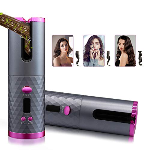 Cordless Hair Curler? Automatic Curling Iron with 6 Temperature, Auto Rotating Ceramic Barrel Hair Curler Fast Heating, Portable USB Rechargeable Beach Waves Curling Iron Wand No Skills Required