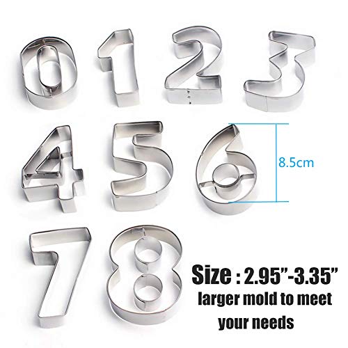 Large Number Cookie Cutters (0-9) Ofone 3 Inches Stainless Steel Biscuit Cutters Set 9 Pieces Numbers Fondant Mold For Baking Donuts Pastry Cake Fruits Clay Tool #TOP6