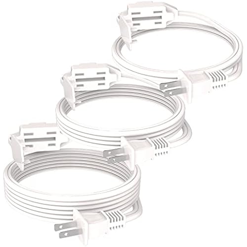 PLUGTUL 3-Pack Indoor Extension Cord (6/9/12FT) | 2 Prong White Extension Cord, 3 Polarized Outlets with Safety Cap Protect for Home Office, 16/2 SPT-2 ETL Listed