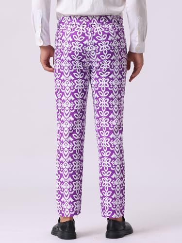 Retro Floral Dress Pants for Men's Flat Front Formal Paisley Flower Pattern Trouser3