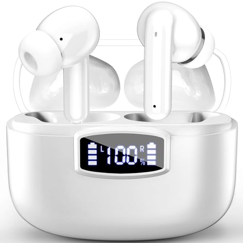Wireless Earbuds, Bluetooth 5.3 Headphones,ENC Noise Cancelling, Bluetooth Earbuds With 40H Playtime LED Power Display, Hi-Fi Stereo, Touch Control, IP7 Waterproof/Sweatproof Wireless Earphones,White
