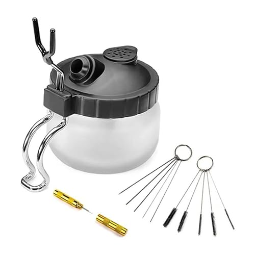 Reinigungstopf mit Airbrush,Professionell Luftbürste Spritzpistole Reinigungsbehälter,Glas Airbrush Reinigungsset,Airbrush Reiniger mit 5 Reinigungsbürsten,5 Reinigungsnadeln,1 Reinigungsschaber
