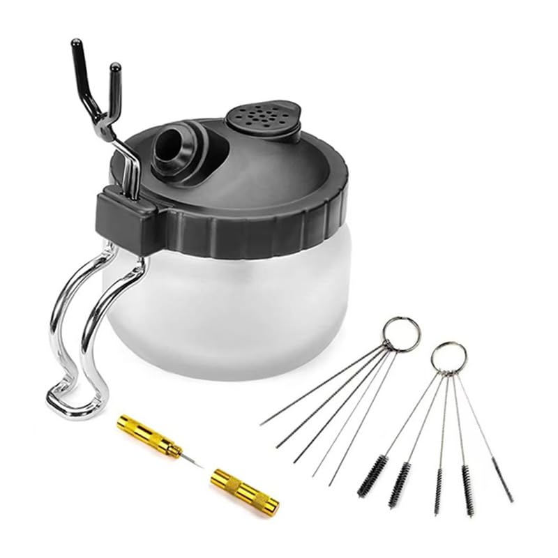 Airbrush Cleaner,Olla de Limpieza de Aerógrafo,Limpiador Aerografo,Kit Limpieza Aerógrafo con Cepillos Limpieza,Agujas Cepillo Lavado,Aerógrafo,Recipiente Limpieza Vidrio y Soporte