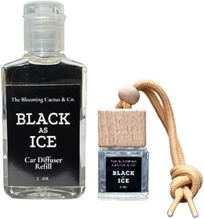 The Blooming Cactus & Co. - Car Diffuser with Refill included | Car scented on the go | Car Air Freshener Hanging | Long Lasting Fragrance | Phthalate Free Fragrance. (Black Ice (Type))