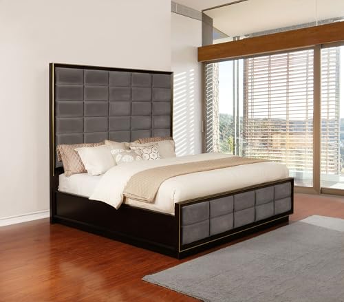 Coaster-Home-Furnishings-Durango-Contemporary-Velvet-Upholstered-Eastern-King-Size-Panel-Bed-Frame-80-inch-Headboard-Smoked-Peppercorn-223261KE Coaster Home Furnishings Durango Contemporary Velvet Upholstered Eastern King Size Panel Bed Frame 80 inch Headboard Smoked Peppercorn 223261KE