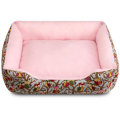 Hollypet Self-Warming Pet Bed for 25lbs Small and Medium-Sized Dogs Cats, 24 x 22 x 6 inches Rectangular Sleeping Bag Cushion, Gray Owl