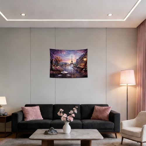 QGHOT Vintage Paris Tapestry Eiffel Tower Backdrop French Cityscape Tapestry Wall Hanging Cafe Decor Romantic City Scenery Wall Art for Bedroom Paris Themed Party Decorations (28.7"x37.4")