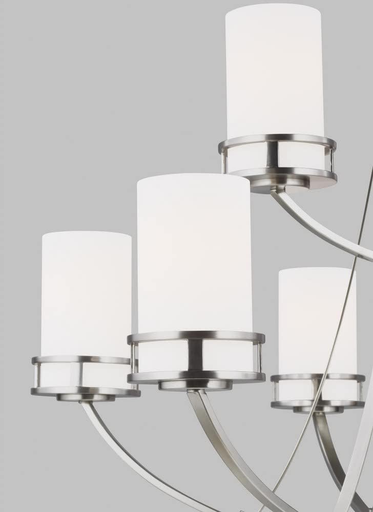Generation Lighting 9-Light Robie Chandelier Brushed Nickel 3121609-962, Modern Ceiling Light Fixture for Room Decor| Chandelier for Dining Room or Living Room Uses A19 Standard or LED Light Bulbs