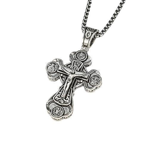 Sterling Silver Cross Necklace for Men Women, Archangel Saint Michael Cross Pendant for Boys, Jesus Crucifix Pendant Christmas Gift