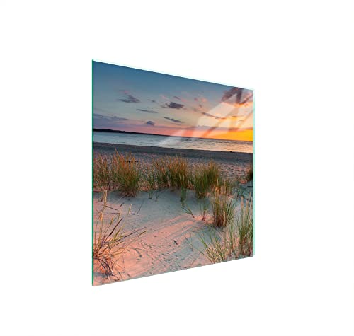 DarHaus Plaque de recouvrement, 50 x 52 cm, en verre, pour cuisinières électrique, à induction, convient comme décoration, protection anti-éclaboussures ou planche à découper, Plage Soleil