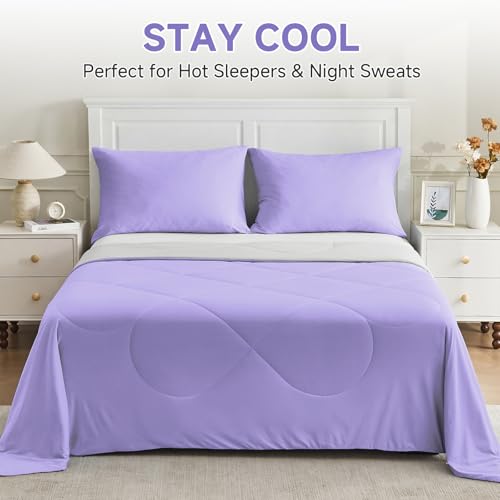 Image of HOMFINE Cooling Comforter for Hot Sleepers - Both Sides Q-Max>0.45 Arc-Chill Cooling Fiber for All-Season, Breathable Soft Keep Cool Summer Blanket for Bed Couch Sofa, Purple, Twin