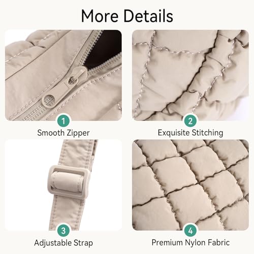 Image of Puffer Crossbody Hobo Bag for Women Nylon Quilted Purse Lightweight Shoulder Handbag with Adjustable Strap